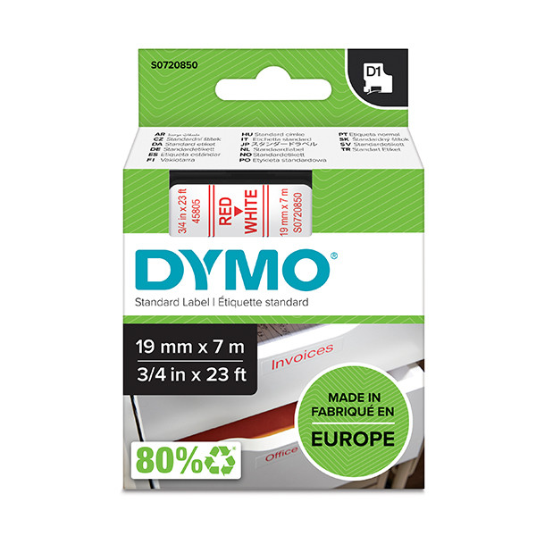 Dymo S0720850 / 45805 tape rood op wit 19 mm (origineel) S0720850 088406 - 1