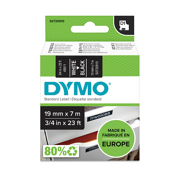 Dymo S0720910 / 45811 tape wit op zwart 19 mm (origineel) S0720910 088418 - 1