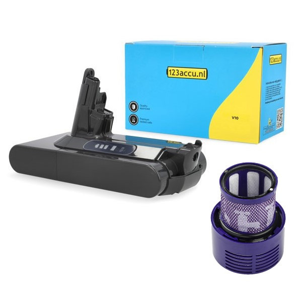 Dyson V10 / SV12 / 969352-02 accu + HEPA filter (25.2 V, 4.0 Ah, 123accu huismerk) ADY00109 - 1