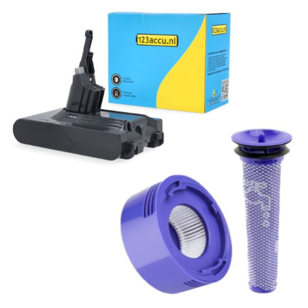 Dyson V8 / SV10 / 967834-02 accu + HEPA filterset (21.6V, 3.0 Ah, 123accu huismerk) ADY00166 - 1