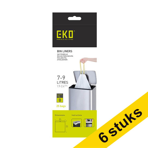 Aanbieding: 6x EKO type B vuilniszakken met trekband wit 7-9 liter (25 stuks) SEK00153 - 1