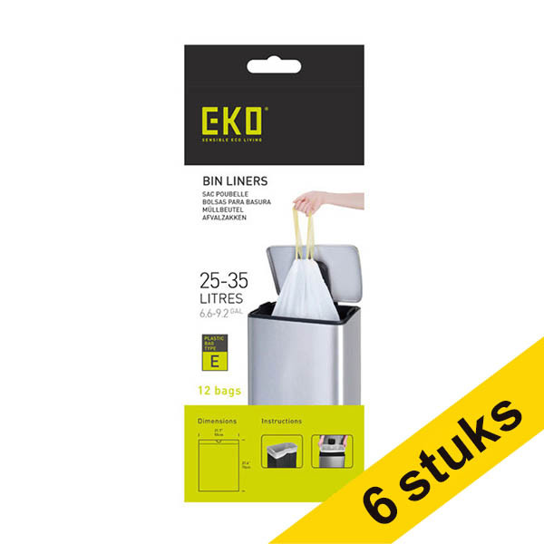Aanbieding: 6x EKO type E vuilniszakken met trekband wit 25-35 liter (12 stuks) SEK00159 - 1