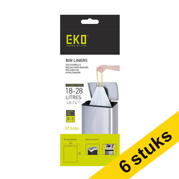 Aanbieding: 6x EKO type F1 vuilniszakken met trekband wit 18-30 liter (20 stuks) SEK00163 - 1