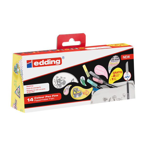 Edding 1200 viltstiften set in etui 14 stuks (1 mm rond) 4-1200-14-999 239433 - 1