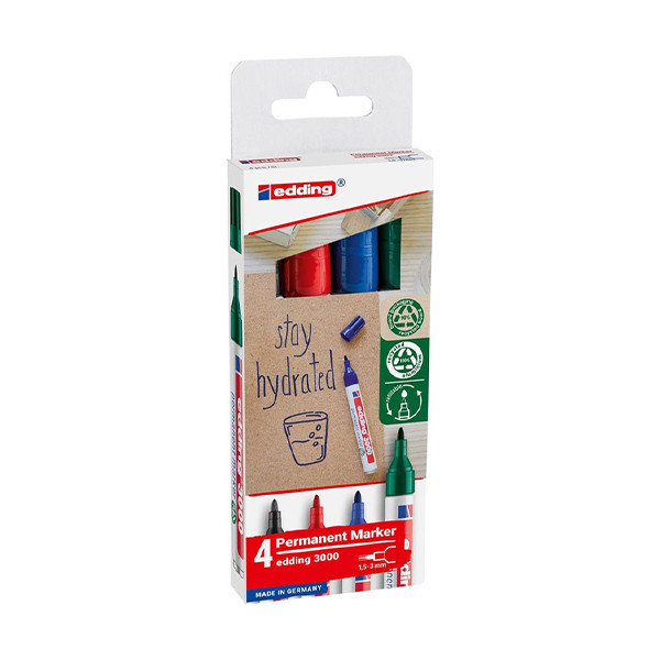 Edding 3000 permanent marker assorti set 4 stuks 232633 - 1