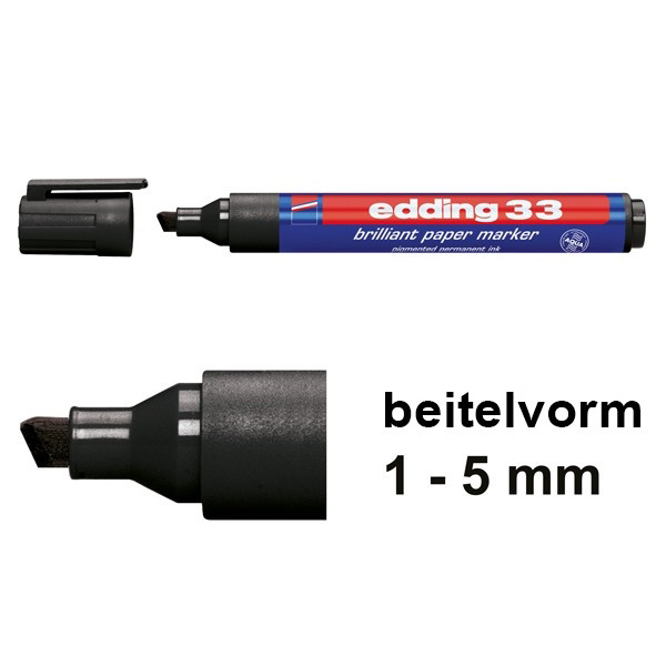 Edding 33 brilliant paper marker zwart (1 - 5 mm beitel) 4-33001 239212 - 1