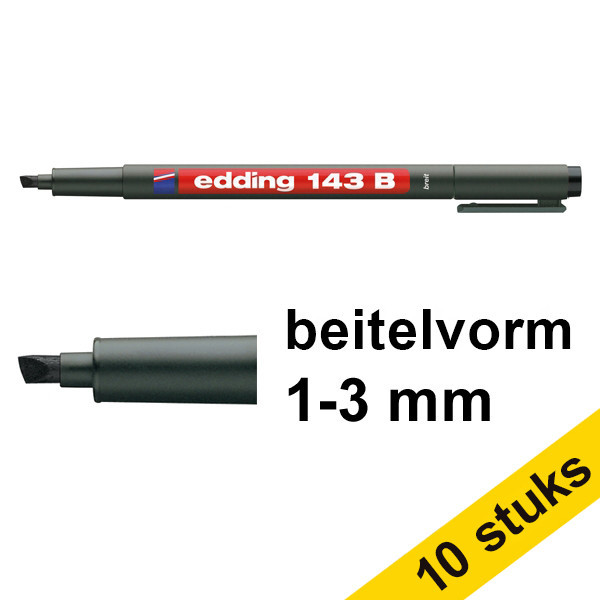 Edding Aanbieding: 10x Edding 143B OHP marker zwart (1 - 3 mm beitel)  239700 - 1