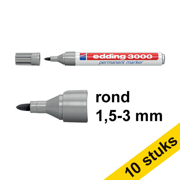 Edding Aanbieding: 10x Edding 3000 permanent marker grijs (1,5 - 3 mm rond)  240564 - 1