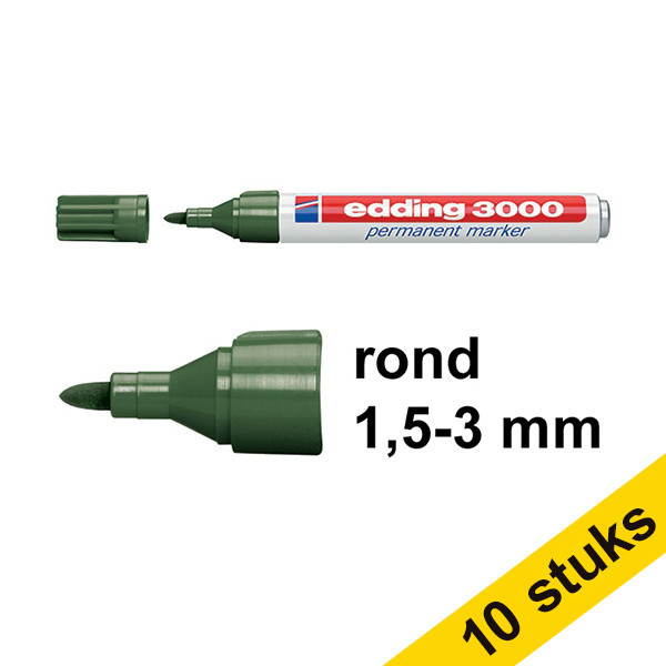 Edding Aanbieding: 10x Edding 3000 permanent marker olijfgroen (1,5 - 3 mm rond)  240567 - 1