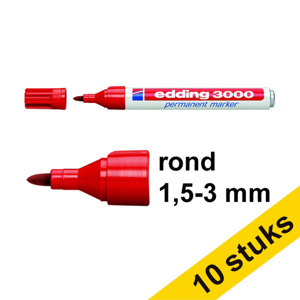 Edding Aanbieding: 10x Edding 3000 permanent marker rood (1,5 - 3 mm rond)  240602 - 1