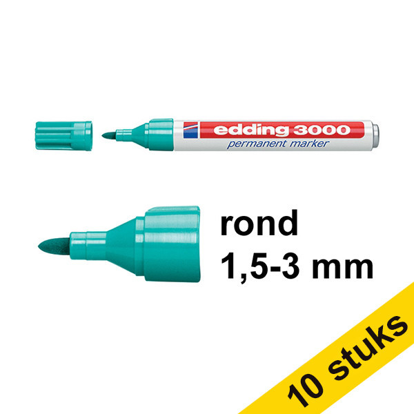 Edding Aanbieding: 10x Edding 3000 permanent marker turquoise (1,5 - 3 mm rond)  240566 - 1