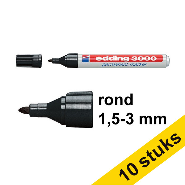 Edding Aanbieding: 10x Edding 3000 permanent marker zwart (1,5 - 3 mm rond)  240601 - 1