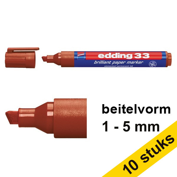 Aanbieding: 10x Edding 33 brilliant paper marker bruin (1 - 5 mm beitel) 239745 - 1