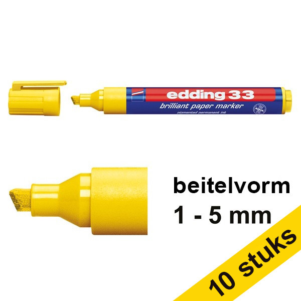 Edding Aanbieding: 10x Edding 33 brilliant paper marker geel (1 - 5 mm beitel)  239746 - 1