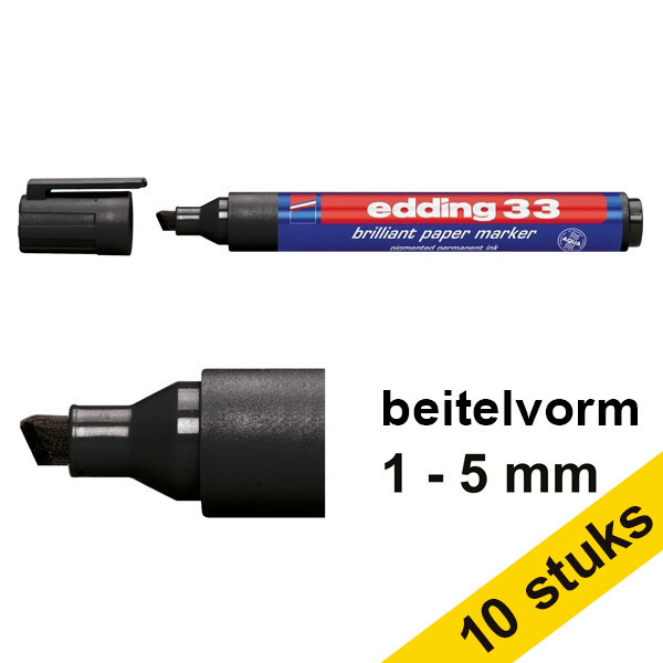 Edding Aanbieding: 10x Edding 33 brilliant paper marker zwart (1 - 5 mm beitel)  239751 - 1