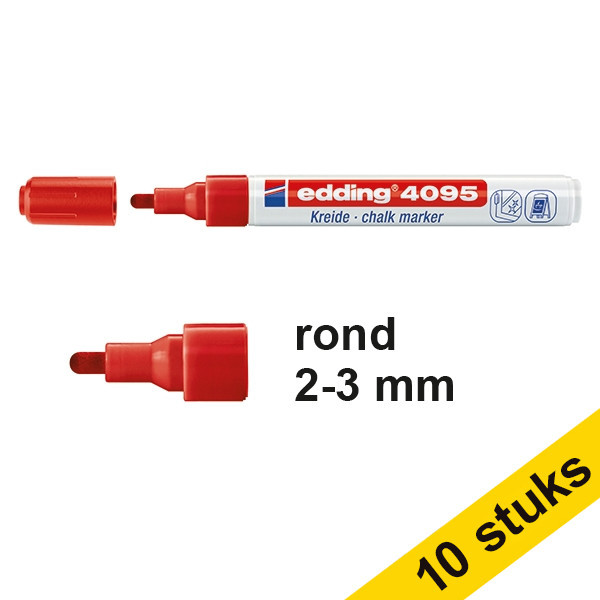 Edding Aanbieding: 10x Edding 4095 krijtstift rood (2 - 3 mm rond)  239807 - 1