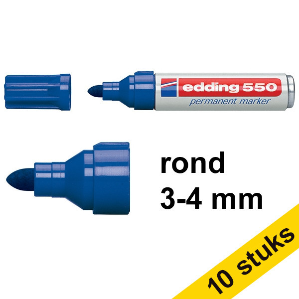 Edding Aanbieding: 10x Edding 550 permanent marker blauw (3 - 4 mm rond)  239506 - 1