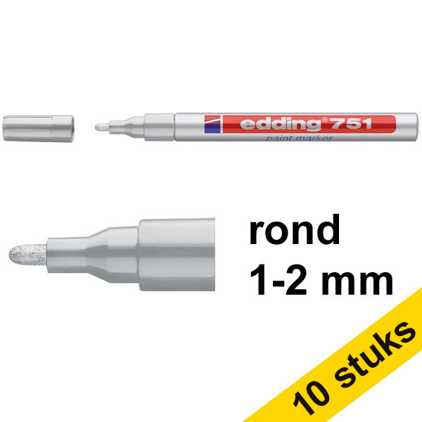 Edding Aanbieding: 10x Edding 751 lakmarker zilver (1 - 2 mm rond)  239469 - 1