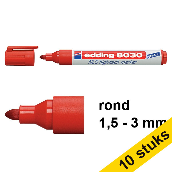 Edding Aanbieding: 10x Edding 8030 NLS high-tech marker rood (1,5 - 3 mm rond)  239910 - 1