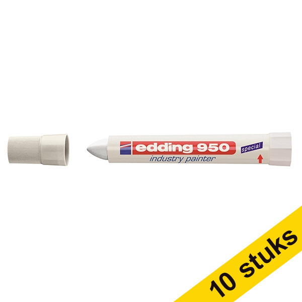 Edding Aanbieding: 10x Edding 950 industriële paint marker wit (10 mm rond)  239947 - 1