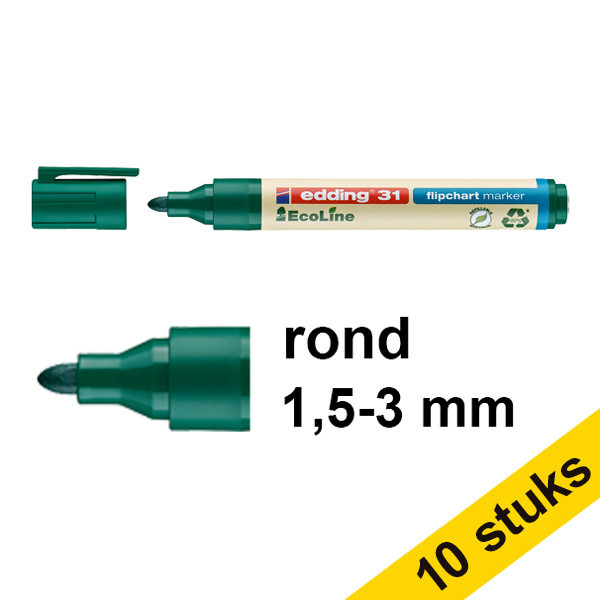 Edding Aanbieding: 10x Edding EcoLine 31 flipchart marker groen (1,5 - 3 mm rond)  240378 - 1