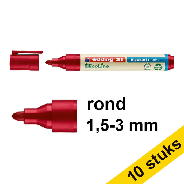 Edding Aanbieding: 10x Edding EcoLine 31 flipchart marker rood (1,5 - 3 mm rond)  240376 - 1