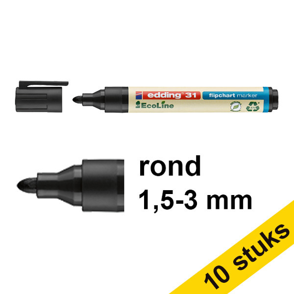 Edding Aanbieding: 10x Edding EcoLine 31 flipchart marker zwart (1,5 - 3 mm rond)  240375 - 1