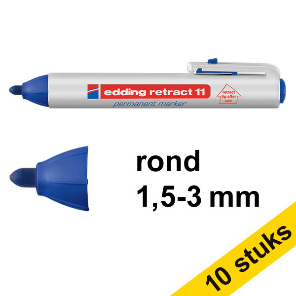 Aanbieding: 10x Edding Retract 11 permanent marker blauw (1,5 - 3 mm rond) 239949 - 1