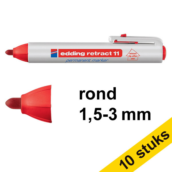 Edding Aanbieding: 10x Edding Retract 11 permanent marker rood (1,5 - 3 mm rond)  239951 - 1