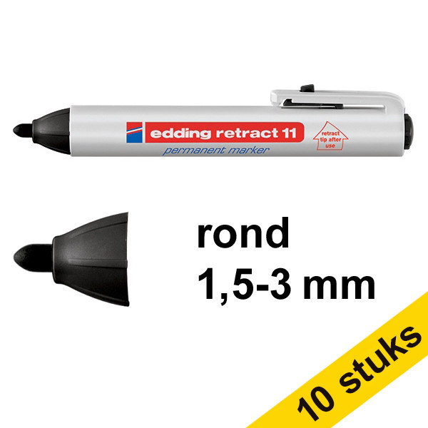 Edding Aanbieding: 10x Edding Retract 11 permanent marker zwart (1,5 - 3 mm rond)  239952 - 1