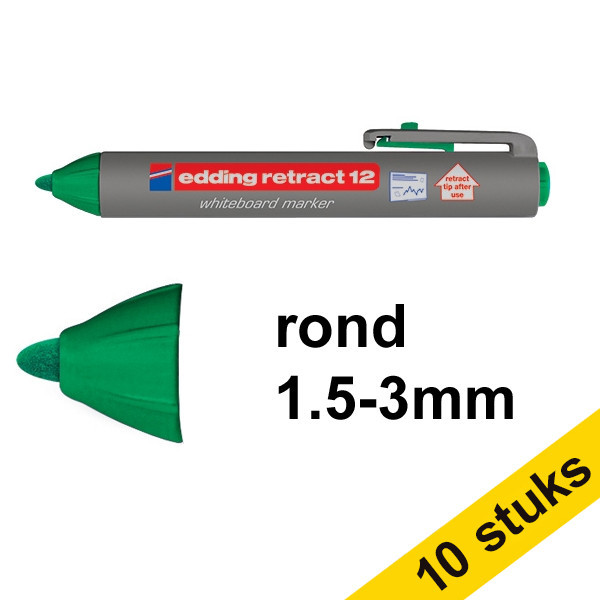 Edding Aanbieding: 10x Edding Retract 12 whiteboard marker groen (1,5 - 3 mm rond)  239515 - 1
