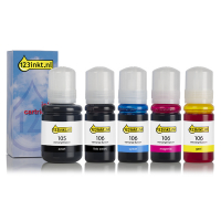 Epson 105/106 aanbieding: 2 zwart + 3 kleuren (123inkt huismerk) C13T00Q140C C13T00R140C C13T00R240C C13T00R340C C13T00R440C 127045