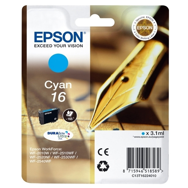 Epson 16 (T1622) inktcartridge cyaan (origineel) C13T16224010 C13T16224012 026522 - 1
