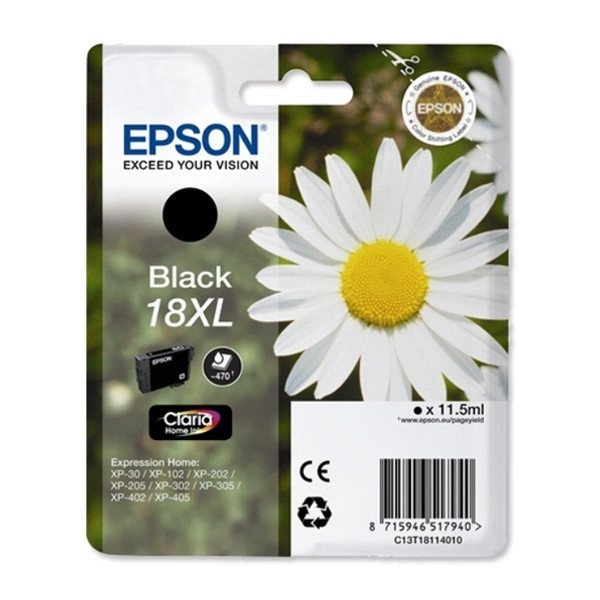 Epson 18XL (T1811) inktcartridge zwart hoge capaciteit (origineel) C13T18114010 C13T18114012 902474 - 1