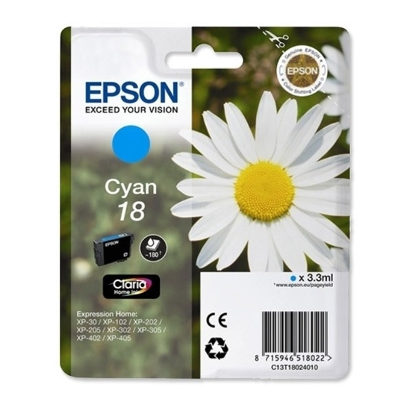Epson 18 (T1802) inktcartridge cyaan (origineel) C13T18024010 C13T18024012 901411 - 1