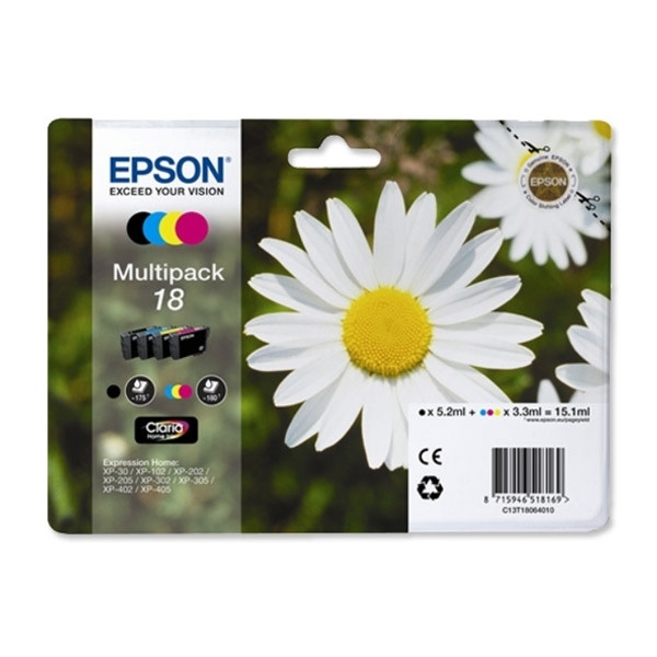 Epson 18 (T1806) multipack 4 inktcartridges (origineel) C13T18064010 C13T18064012 026476 - 1