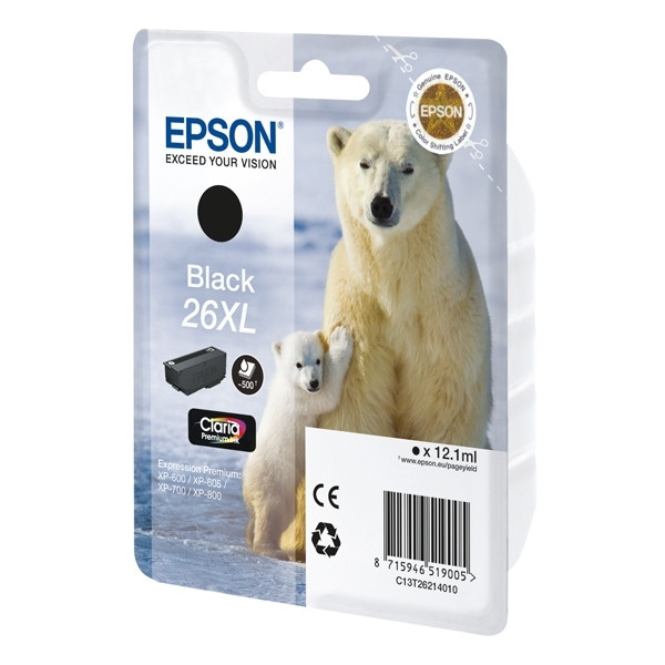 Epson 26XL (T2621) inktcartridge zwart hoge capaciteit (origineel) C13T26214010 C13T26214012 026508 - 1