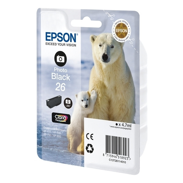 Epson 26 (T2611) inktcartridge foto zwart (origineel) 026498 - 1