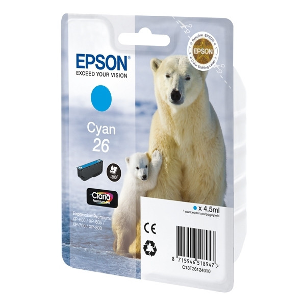 Epson 26 (T2612) inktcartridge cyaan (origineel) C13T26124010 C13T26124012 902479 - 1