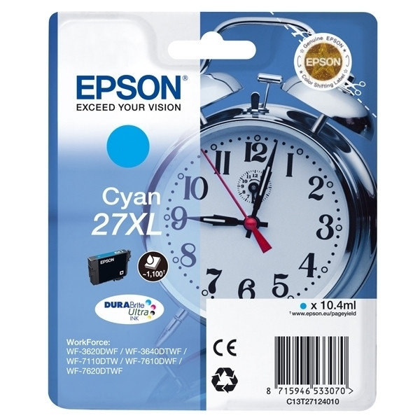 Epson 27XL (T2712) inktcartridge cyaan hoge capaciteit (origineel) C13T27124010 C13T27124012 026618 - 1