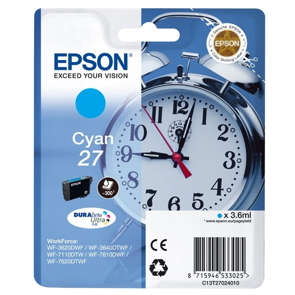 Epson 27 (T2702) inktcartridge cyaan (origineel) C13T27024010 C13T27024012 026628 - 1