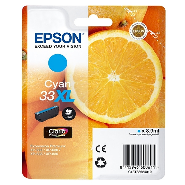 Epson 33XL (T3362) inktcartridge cyaan hoge capaciteit (origineel) C13T33624010 C13T33624012 026858 - 1