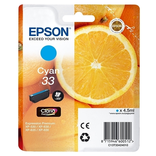 Epson 33 (T3342) inktcartridge cyaan (origineel) C13T33424010 C13T33424012 026856 - 1