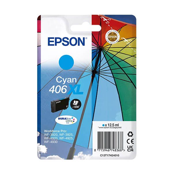 Epson 406XL (T17H2) inktcartridge cyaan (origineel) 652174 - 1