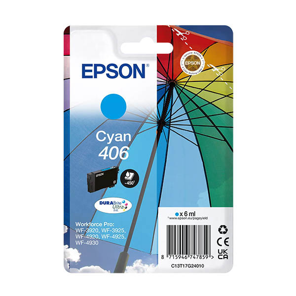 Epson 406 (T17G2) inktcartridge cyaan (origineel) 652166 - 1