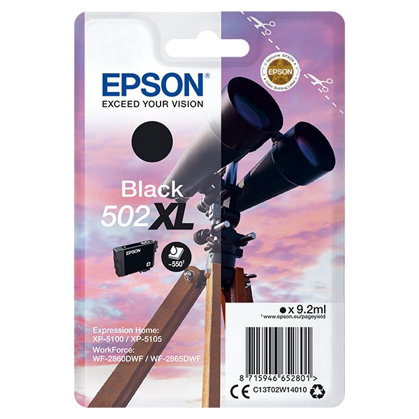 Epson 502XL (T02W1) inktcartridge zwart hoge capaciteit (origineel) C13T02W14010 C13T02W14020 024108 - 1
