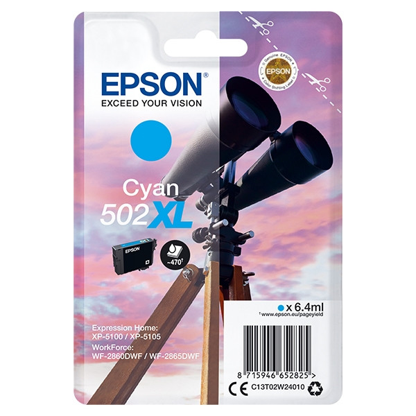 Epson 502XL (T02W2) inktcartridge cyaan hoge capaciteit (origineel) C13T02W24010 C13T02W24020 024110 - 1