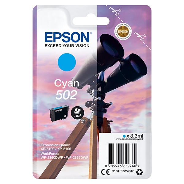 Epson 502 inktcartridge cyaan (origineel) C13T02V24010 C13T02V24020 024102 - 
