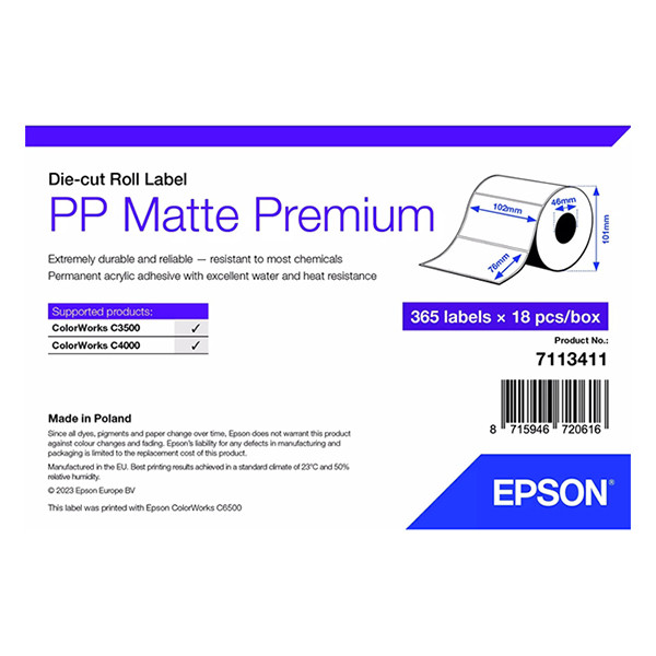 Epson 7113411 PP matte label 102 x 76 mm (origineel) 7113411 084476 - 1