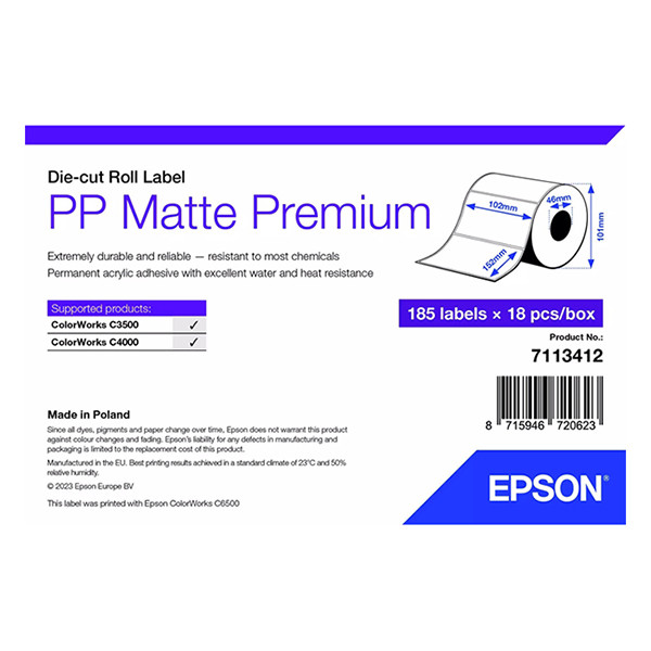 Epson 7113412 PP matte label 102 x 152 mm (origineel) 7113412 084477 - 1